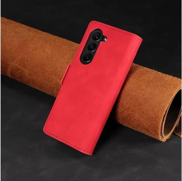 Alt view image 7 of 7 - BONAEVER Case for Samsung Galaxy Z Fold 6 5G Premium PU Leather Phone Cover with Card Holder Stand, Shockproof Flip Wallet Cover Red