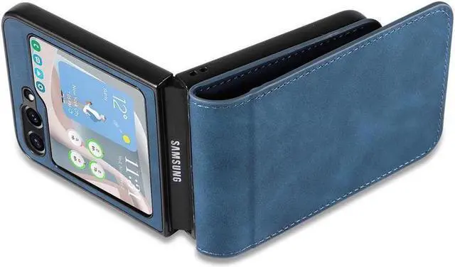 Alt view image 4 of 7 - BONAEVER Case for Samsung Galaxy Z Flip 6 5G Premium PU Leather Phone Cover with Card Holder Stand, Shockproof Flip Wallet Cover Blue