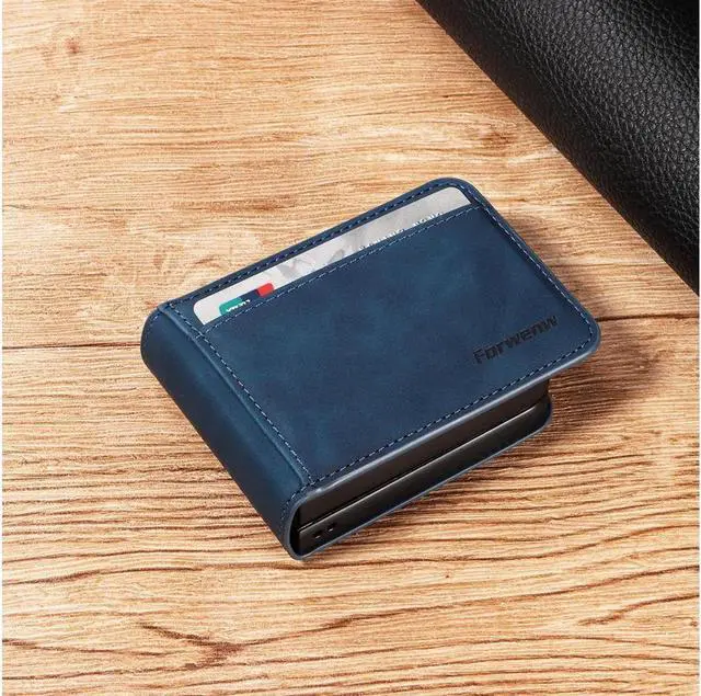 Alt view image 5 of 7 - BONAEVER Case for Samsung Galaxy Z Flip 6 5G Premium PU Leather Phone Cover with Card Holder Stand, Shockproof Flip Wallet Cover Blue