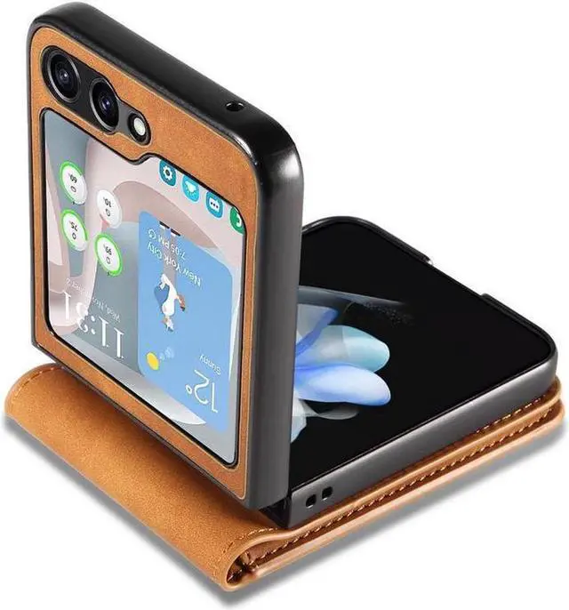 Alt view image 3 of 7 - BONAEVER Case for Samsung Galaxy Z Flip 6 5G Premium PU Leather Phone Cover with Card Holder Stand, Shockproof Flip Wallet Cover Brown