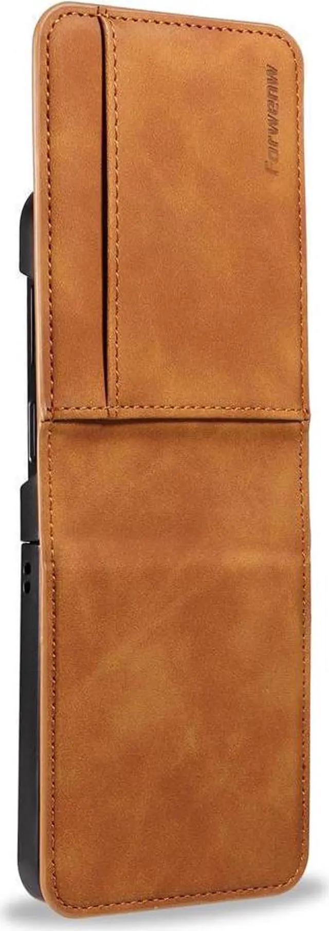 Main image of BONAEVER Case for Samsung Galaxy Z Flip 6 5G Premium PU Leather Phone Cover with Card Holder Stand, Shockproof Flip Wallet Cover Brown