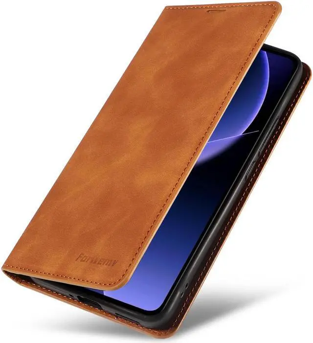 Alt view image 2 of 7 - BONAEVER Case for Xiaomi 13T / 13T Pro 5G Premium PU Leather Phone Cover with Card Holder Stand, Shockproof Flip Wallet Cover Brown