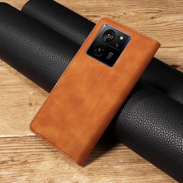 Alt view image 6 of 7 - BONAEVER Case for Xiaomi 13T / 13T Pro 5G Premium PU Leather Phone Cover with Card Holder Stand, Shockproof Flip Wallet Cover Brown