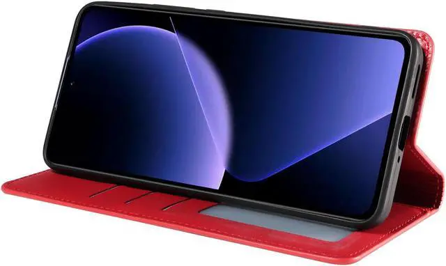 Alt view image 3 of 7 - BONAEVER Case for Xiaomi 13T / 13T Pro 5G Premium PU Leather Phone Cover with Card Holder Stand, Shockproof Flip Wallet Cover Red