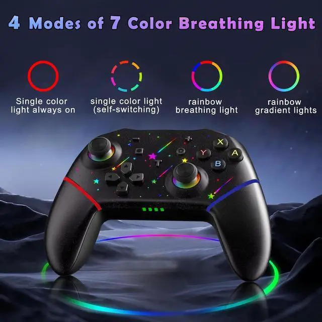 Alt view image 3 of 7 - BONAEVER Switch Controller,Wireless Pro Controller with 1000mAh Battery/9 Colors RGB Light/Programmable/Dual Vibration/Gyro Sensor/Turbo/Wake-up Function,Game Controller for Switch/Lite/OLED/PC