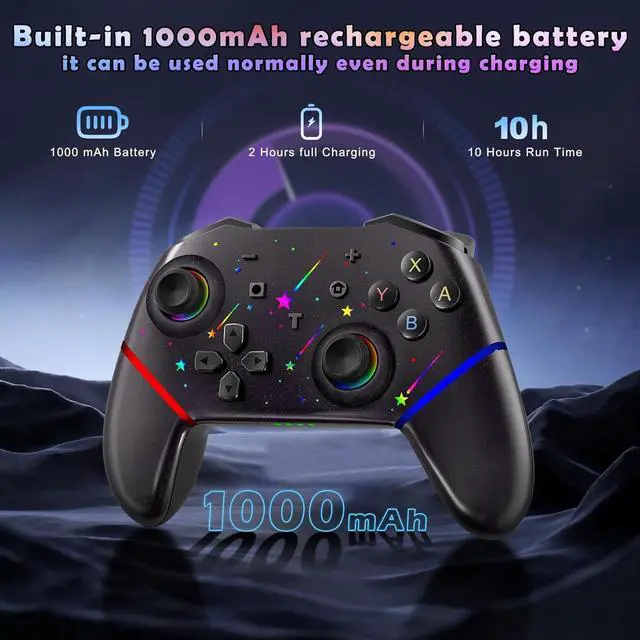 Alt view image 5 of 7 - BONAEVER Switch Controller,Wireless Pro Controller with 1000mAh Battery/9 Colors RGB Light/Programmable/Dual Vibration/Gyro Sensor/Turbo/Wake-up Function,Game Controller for Switch/Lite/OLED/PC