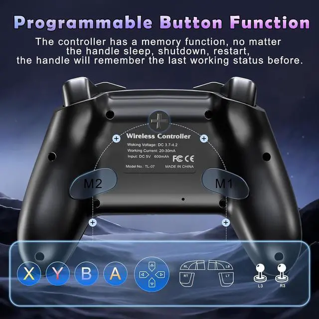 Alt view image 6 of 7 - BONAEVER Switch Controller,Wireless Pro Controller with 1000mAh Battery/9 Colors RGB Light/Programmable/Dual Vibration/Gyro Sensor/Turbo/Wake-up Function,Game Controller for Switch/Lite/OLED/PC