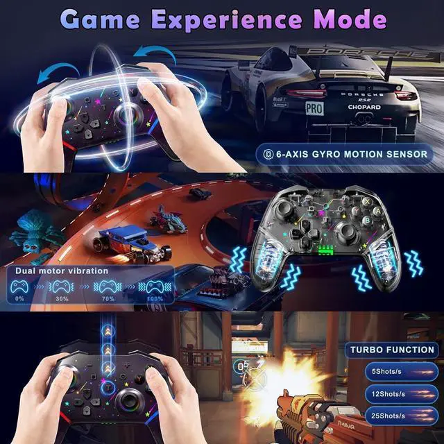 Alt view image 4 of 7 - BONAEVER Switch Controller,Wireless Pro Controller with 1000mAh Battery/9 Colors RGB Light/Programmable/Dual Vibration/Gyro Sensor/Turbo/Wake-up Function,Game Controller for Switch/Lite/OLED/PC