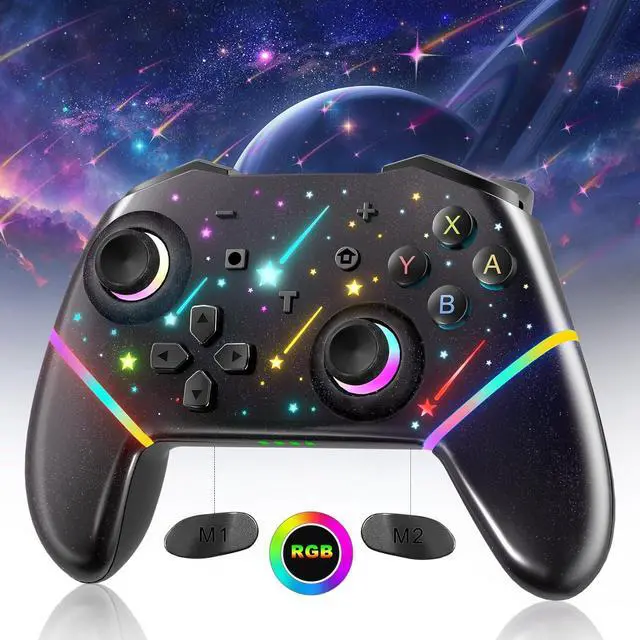 Main image of BONAEVER Switch Controller,Wireless Pro Controller with 1000mAh Battery/9 Colors RGB Light/Programmable/Dual Vibration/Gyro Sensor/Turbo/Wake-up Function,Game Controller for Switch/Lite/OLED/PC