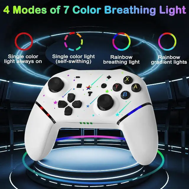 Alt view image 2 of 6 - BONAEVER Switch Controller,Wireless Pro Controller with 1000mAh Battery/9 Colors RGB Light/Programmable/Dual Vibration/Gyro Sensor/Turbo/Wake-up Function,Game Controller for Switch/Lite/OLED/PC White