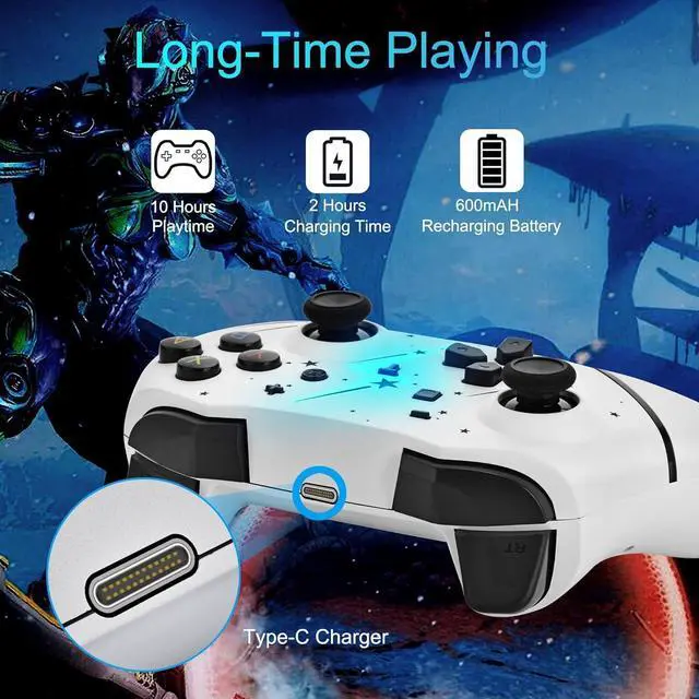 Alt view image 5 of 6 - BONAEVER Switch Controller,Wireless Pro Controller with 1000mAh Battery/9 Colors RGB Light/Programmable/Dual Vibration/Gyro Sensor/Turbo/Wake-up Function,Game Controller for Switch/Lite/OLED/PC White