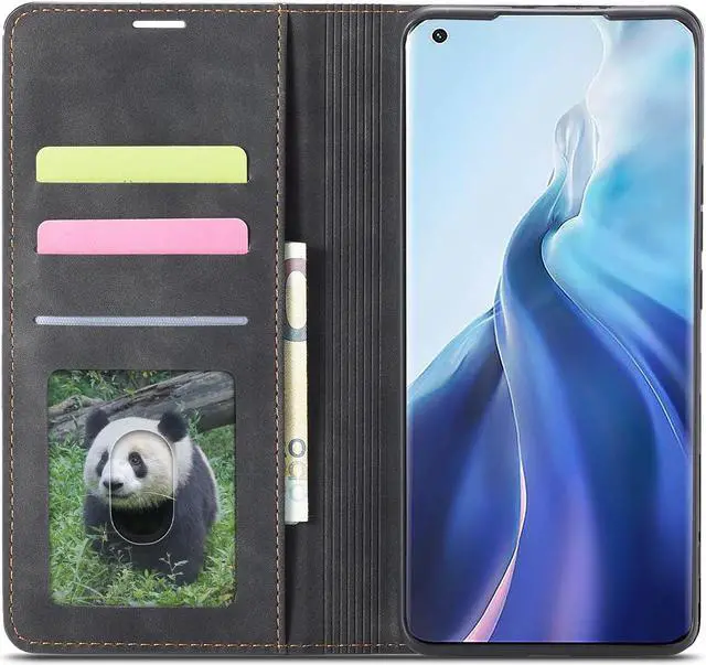 Alt view image 3 of 7 - BONAEVER Case for Xiaomi Mi 11 Premium PU Leather Phone Cover with Card Holder Stand, Shockproof Flip Wallet Cover