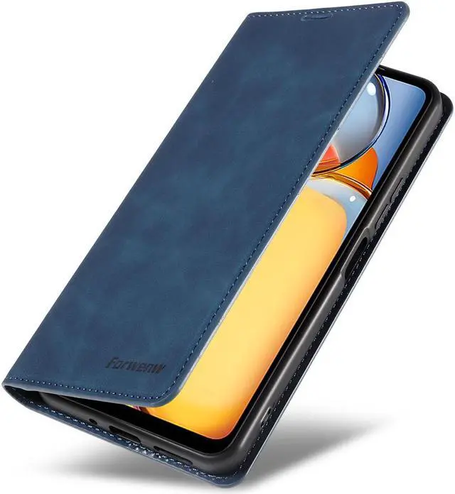 Alt view image 4 of 7 - BONAEVER Case for Xiaomi Redmi 13C 4G / 5G Premium PU Leather Phone Cover with Card Holder Stand, Shockproof Flip Wallet Cover Blue
