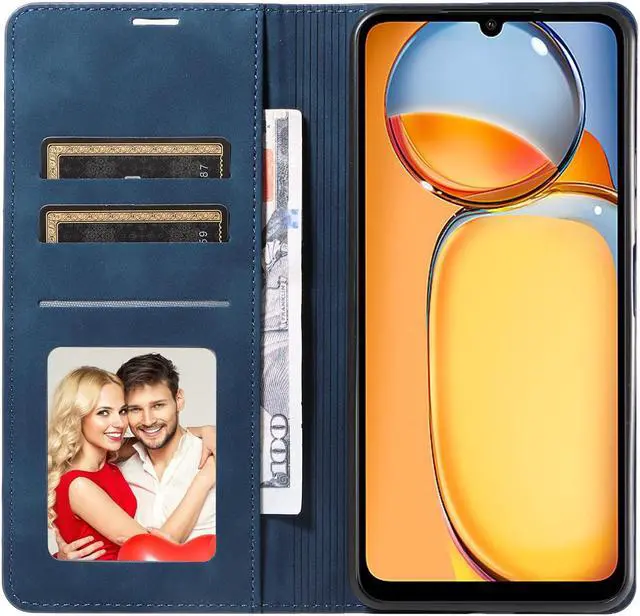 Alt view image 2 of 7 - BONAEVER Case for Xiaomi Redmi 13C 4G / 5G Premium PU Leather Phone Cover with Card Holder Stand, Shockproof Flip Wallet Cover Blue