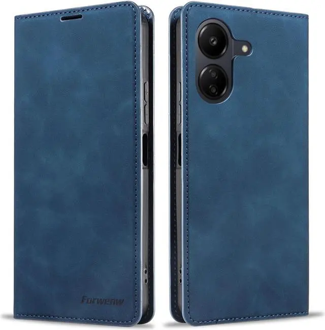Main image of BONAEVER Case for Xiaomi Redmi 13C 4G / 5G Premium PU Leather Phone Cover with Card Holder Stand, Shockproof Flip Wallet Cover Blue