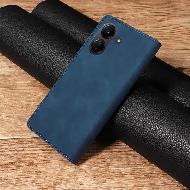 Alt view image 7 of 7 - BONAEVER Case for Xiaomi Redmi 13C 4G / 5G Premium PU Leather Phone Cover with Card Holder Stand, Shockproof Flip Wallet Cover Blue