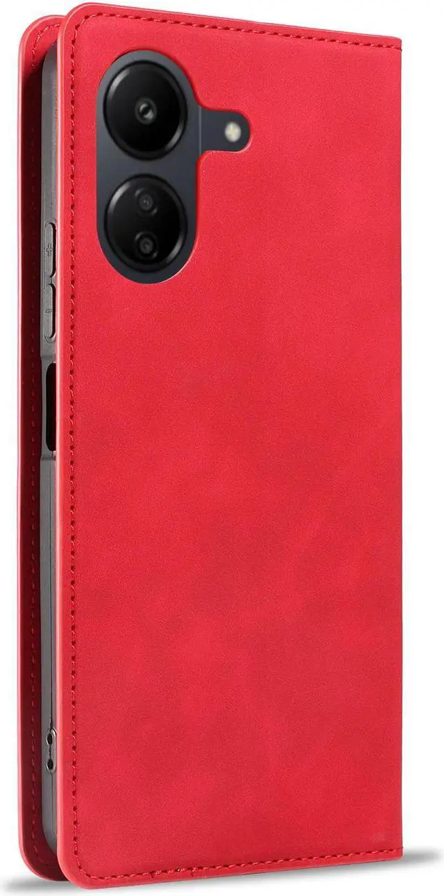 Alt view image 5 of 7 - BONAEVER Case for Xiaomi Redmi 13C 4G / 5G Premium PU Leather Phone Cover with Card Holder Stand, Shockproof Flip Wallet Cover Red