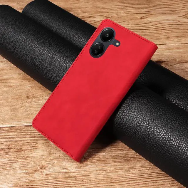 Alt view image 7 of 7 - BONAEVER Case for Xiaomi Redmi 13C 4G / 5G Premium PU Leather Phone Cover with Card Holder Stand, Shockproof Flip Wallet Cover Red