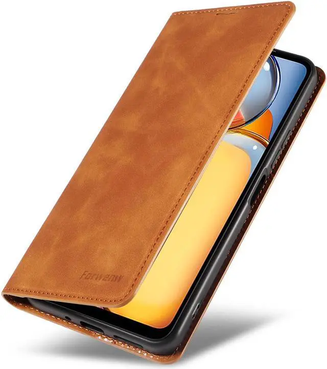 Alt view image 2 of 7 - BONAEVER Case for Xiaomi Redmi 13C 4G / 5G Premium PU Leather Phone Cover with Card Holder Stand, Shockproof Flip Wallet Cover Brown