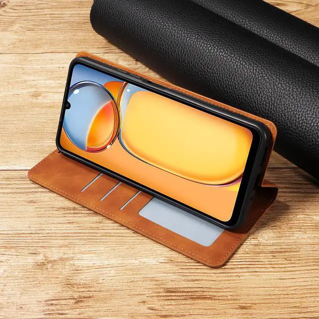 Alt view image 5 of 7 - BONAEVER Case for Xiaomi Redmi 13C 4G / 5G Premium PU Leather Phone Cover with Card Holder Stand, Shockproof Flip Wallet Cover Brown
