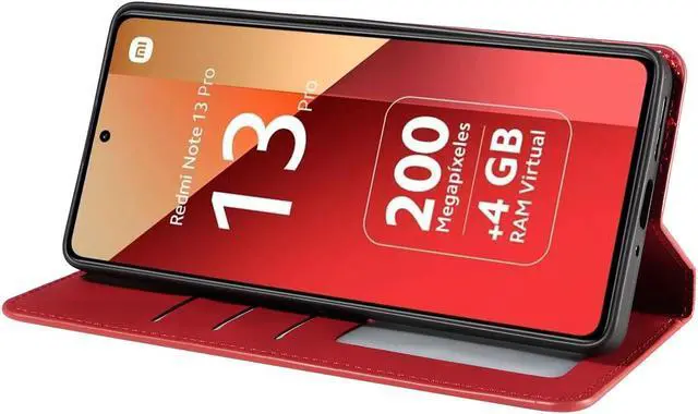 Alt view image 3 of 7 - BONAEVER Case for Xiaomi RedMi Note 13 Pro 4G (Not fit 5G) Premium PU Leather Phone Cover with Card Holder Stand, Shockproof Flip Wallet Cover Red