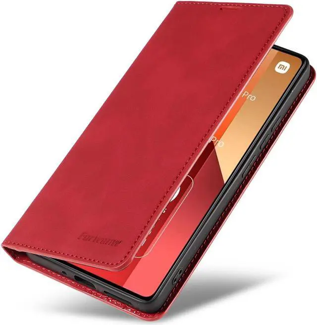 Alt view image 7 of 7 - BONAEVER Case for Xiaomi RedMi Note 13 Pro 4G (Not fit 5G) Premium PU Leather Phone Cover with Card Holder Stand, Shockproof Flip Wallet Cover Red
