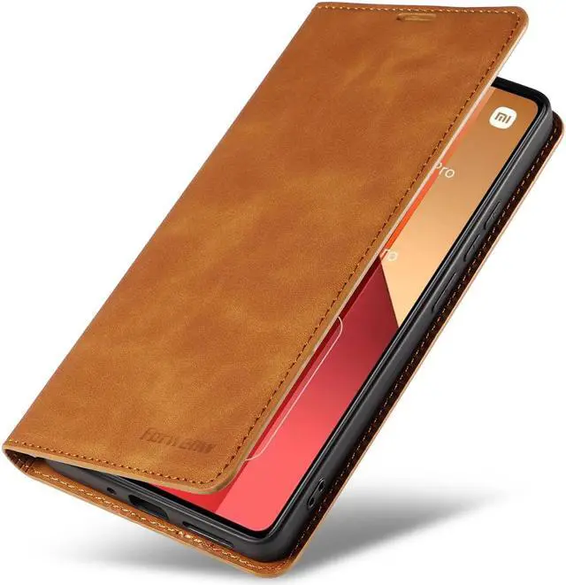 Alt view image 7 of 7 - BONAEVER Case for Xiaomi RedMi Note 13 Pro 4G (Not fit 5G) Premium PU Leather Phone Cover with Card Holder Stand, Shockproof Flip Wallet Cover Brown
