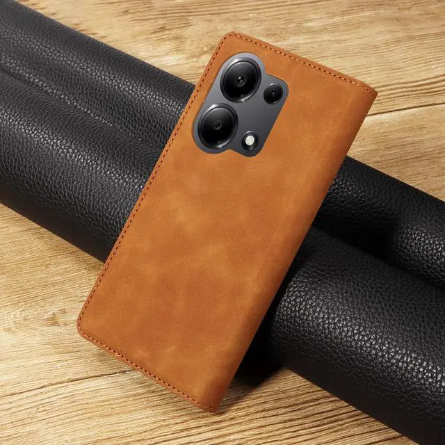 Alt view image 3 of 7 - BONAEVER Case for Xiaomi RedMi Note 13 Pro 4G (Not fit 5G) Premium PU Leather Phone Cover with Card Holder Stand, Shockproof Flip Wallet Cover Brown