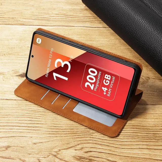 Alt view image 5 of 7 - BONAEVER Case for Xiaomi RedMi Note 13 Pro 4G (Not fit 5G) Premium PU Leather Phone Cover with Card Holder Stand, Shockproof Flip Wallet Cover Brown