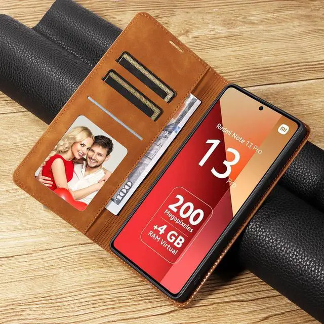 Alt view image 4 of 7 - BONAEVER Case for Xiaomi RedMi Note 13 Pro 4G (Not fit 5G) Premium PU Leather Phone Cover with Card Holder Stand, Shockproof Flip Wallet Cover Brown