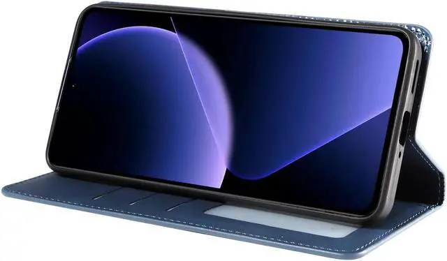 Alt view image 3 of 7 - BONAEVER Case for Xiaomi Redmi Note 13 5G Premium PU Leather Phone Cover with Card Holder Stand, Shockproof Flip Wallet Cover Blue