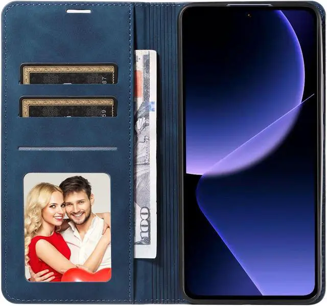 Alt view image 2 of 7 - BONAEVER Case for Xiaomi Redmi Note 13 5G Premium PU Leather Phone Cover with Card Holder Stand, Shockproof Flip Wallet Cover Blue