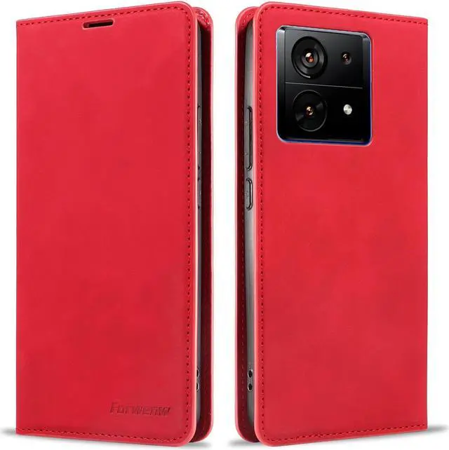 Main image of BONAEVER Case for Xiaomi Redmi Note 13 5G Premium PU Leather Phone Cover with Card Holder Stand, Shockproof Flip Wallet Cover Red