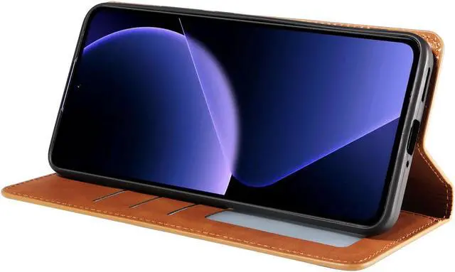 Alt view image 3 of 7 - BONAEVER Case for Xiaomi Redmi Note 13 5G Premium PU Leather Phone Cover with Card Holder Stand, Shockproof Flip Wallet Cover Brown