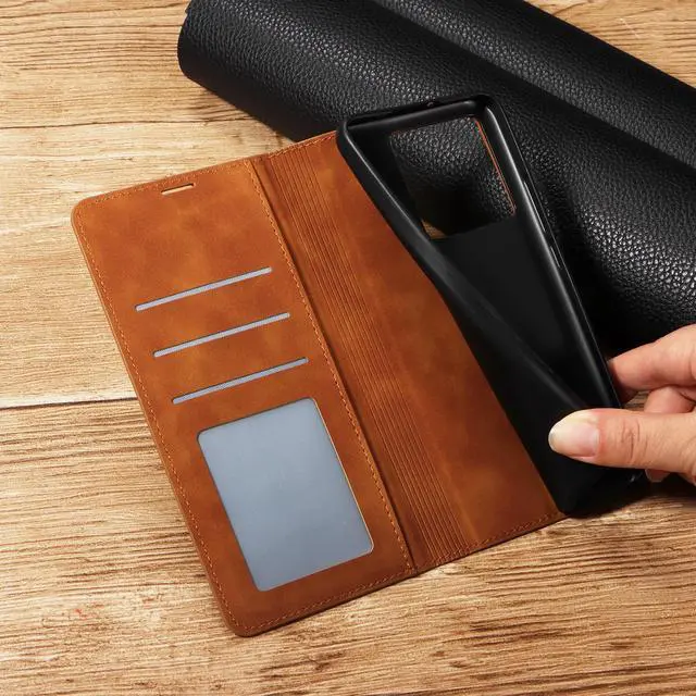 Alt view image 6 of 7 - BONAEVER Case for Xiaomi Redmi Note 13 5G Premium PU Leather Phone Cover with Card Holder Stand, Shockproof Flip Wallet Cover Brown