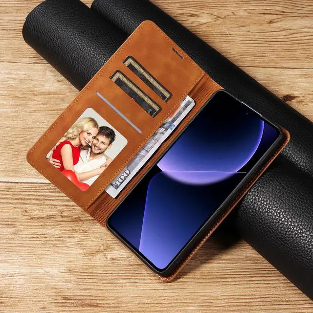 Alt view image 4 of 7 - BONAEVER Case for Xiaomi Redmi Note 13 5G Premium PU Leather Phone Cover with Card Holder Stand, Shockproof Flip Wallet Cover Brown