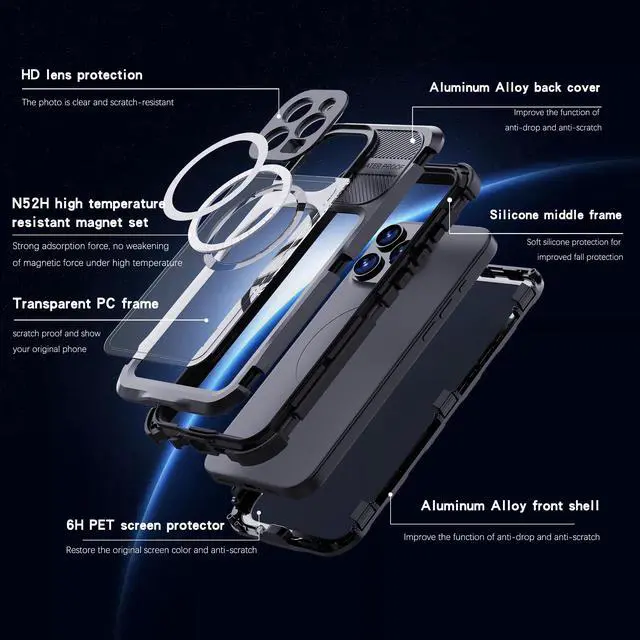 Alt view image 5 of 7 - BONAEVER for iPhone 16 Pro Max 6.9 inch Waterproof Case Compatible with MagSafe, Magnetic Waterproof Metal Full Body IP68 Underwater Case Built-in Screen Protector Military Grade Shockproof Cover