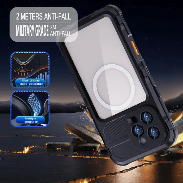 Alt view image 2 of 7 - BONAEVER for iPhone 16 Pro Max 6.9 inch Waterproof Case Compatible with MagSafe, Magnetic Waterproof Metal Full Body IP68 Underwater Case Built-in Screen Protector Military Grade Shockproof Cover