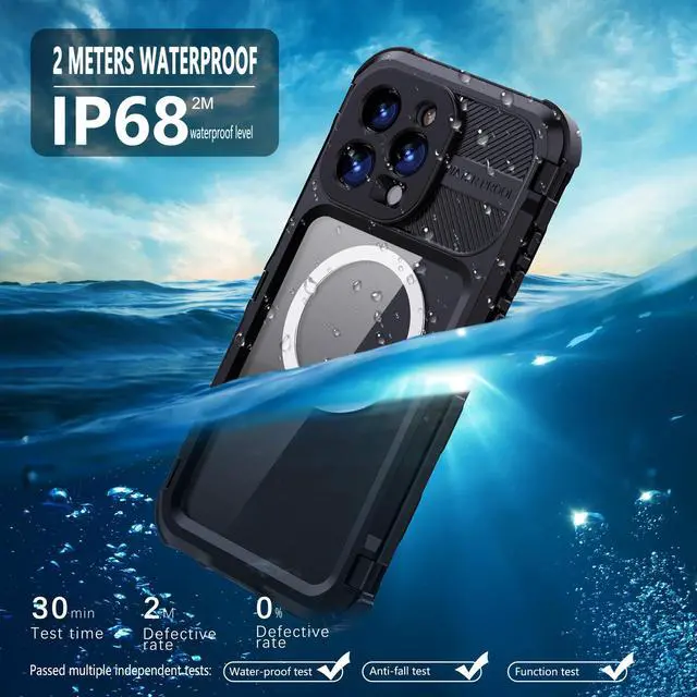 Alt view image 3 of 7 - BONAEVER for iPhone 16 Pro Max 6.9 inch Waterproof Case Compatible with MagSafe, Magnetic Waterproof Metal Full Body IP68 Underwater Case Built-in Screen Protector Military Grade Shockproof Cover