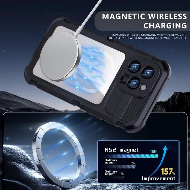 Alt view image 4 of 7 - BONAEVER for iPhone 16 Pro Max 6.9 inch Waterproof Case Compatible with MagSafe, Magnetic Waterproof Metal Full Body IP68 Underwater Case Built-in Screen Protector Military Grade Shockproof Cover