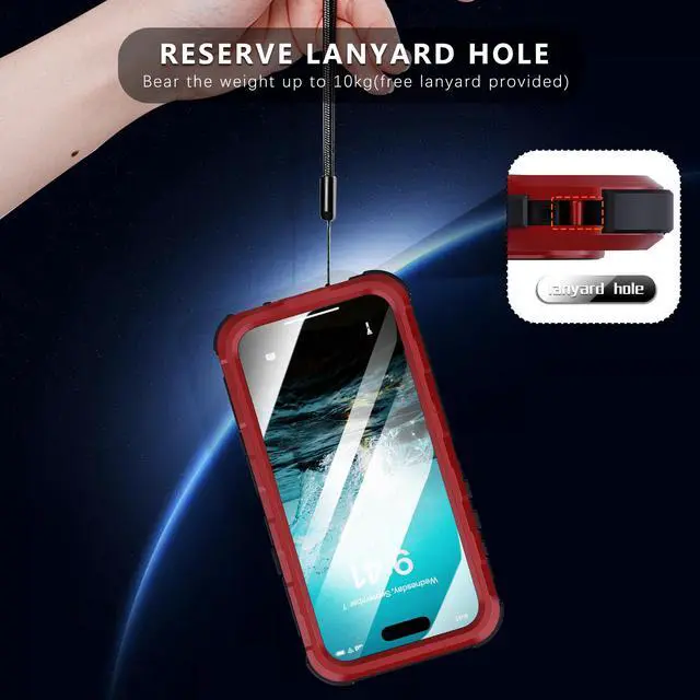Alt view image 6 of 7 - BONAEVER for iPhone 16 Pro Max 6.9 inch Waterproof Case Compatible with MagSafe, Magnetic Waterproof Metal Full Body IP68 Underwater Case Built-in Screen Protector Military Grade Shockproof Cover Red
