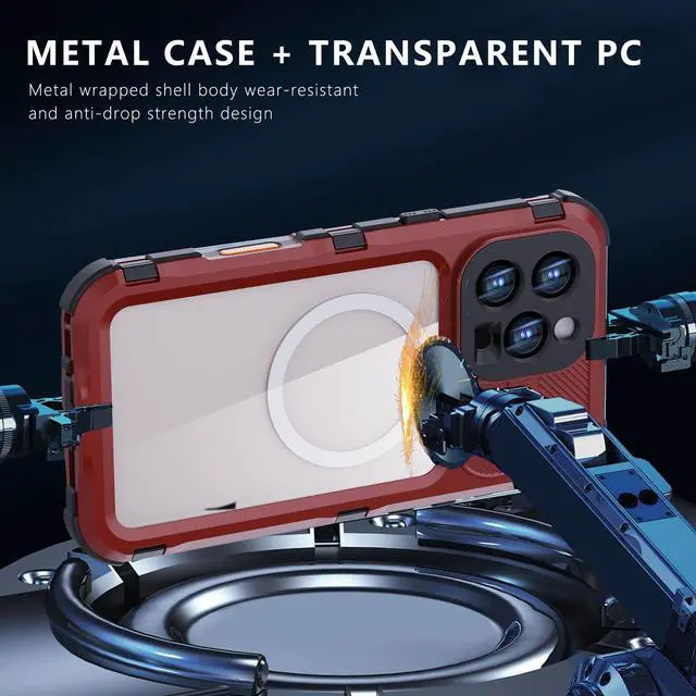 Alt view image 7 of 7 - BONAEVER for iPhone 16 Pro Max 6.9 inch Waterproof Case Compatible with MagSafe, Magnetic Waterproof Metal Full Body IP68 Underwater Case Built-in Screen Protector Military Grade Shockproof Cover Red