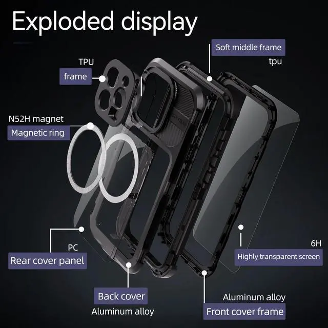 Alt view image 6 of 7 - BONAEVER for iPhone 16 Pro 6.3 inch Waterproof Case Compatible with MagSafe, Magnetic Waterproof Metal Full Body IP68 Underwater Case Built-in Screen Protector Military Grade Shockproof Cover