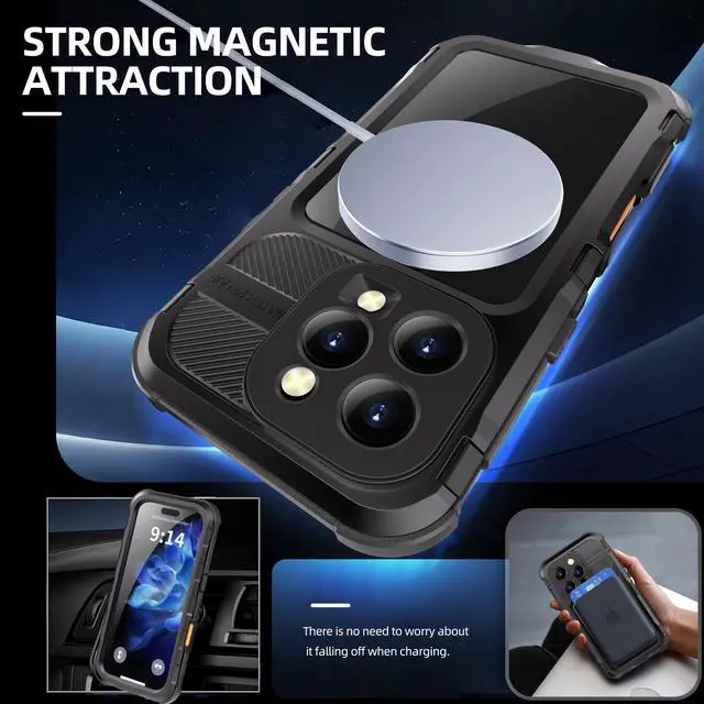 Alt view image 5 of 7 - BONAEVER for iPhone 16 Pro 6.3 inch Waterproof Case Compatible with MagSafe, Magnetic Waterproof Metal Full Body IP68 Underwater Case Built-in Screen Protector Military Grade Shockproof Cover