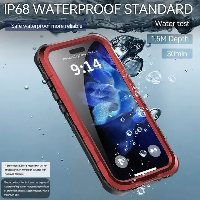 Alt view image 2 of 7 - BONAEVER for iPhone 16 Pro 6.3 inch Waterproof Case Compatible with MagSafe, Magnetic Waterproof Metal Full Body IP68 Underwater Case Built-in Screen Protector Military Grade Shockproof Cover Red