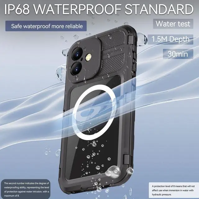 Alt view image 2 of 7 - BONAEVER for iPhone 16 Plus 6.7 inch Waterproof Case Compatible with MagSafe, Magnetic Waterproof Metal Full Body IP68 Underwater Case Built-in Screen Protector Military Grade Shockproof Cover