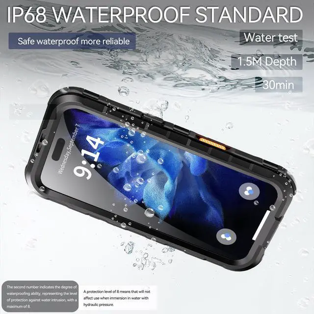 Alt view image 2 of 7 - BONAEVER for iPhone 16 6.1 inch Waterproof Case Compatible with MagSafe, Magnetic Waterproof Metal Full Body IP68 Underwater Case Built-in Screen Protector Military Grade Shockproof Cover