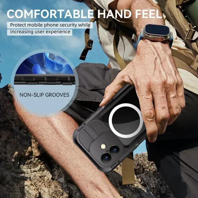 Alt view image 3 of 7 - BONAEVER for iPhone 16 6.1 inch Waterproof Case Compatible with MagSafe, Magnetic Waterproof Metal Full Body IP68 Underwater Case Built-in Screen Protector Military Grade Shockproof Cover