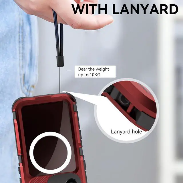 Alt view image 6 of 7 - BONAEVER for iPhone 16 Plus 6.7 inch Waterproof Case Compatible with MagSafe, Magnetic Waterproof Metal Full Body IP68 Underwater Case Built-in Screen Protector Military Grade Shockproof Cover Red