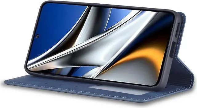 Alt view image 3 of 7 - BONAEVER Case for Xiaomi Poco X4 Pro 5G Premium PU Leather Phone Cover with Card Holder Stand, Shockproof Flip Wallet Cover Blue